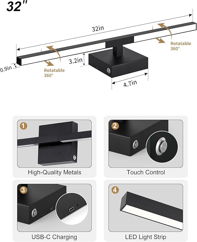 8000mAh Battery Operated Wall Sconce Set of 2, 3000K-6000K Dimmable