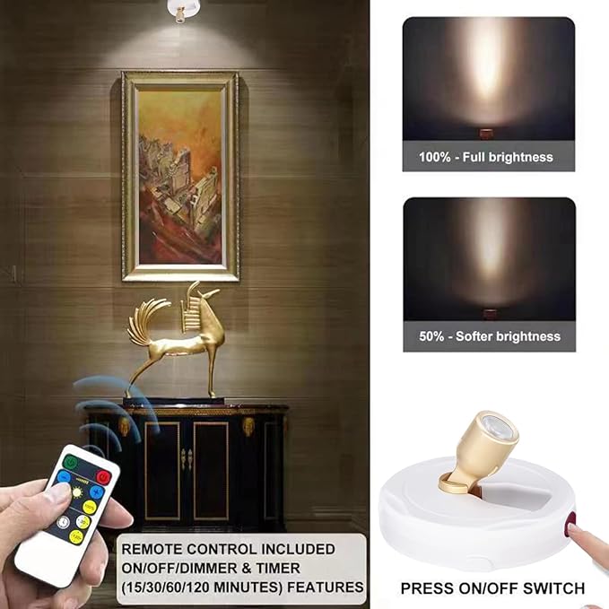 HAMVIDNE LED Spotlight, Battery Powered Picture Lights, Uplighting Indoor