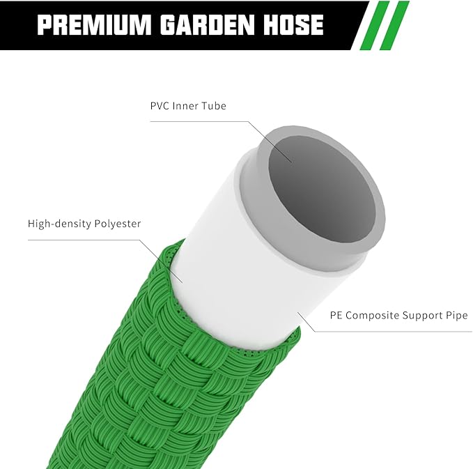 100FT Premium Garden Hose Ultra Lightweight Non Expanding Design 100 FT Watering Hose with 10 Function Nozzle, Kink & Tangle-Free, Leakproof & Pressure Resistant for Yard/Lawn/Camping (Green)