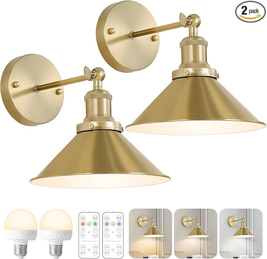 Bailoch Gold Vintage Wireless Battery Operated Wall Sconces, Rechargeable