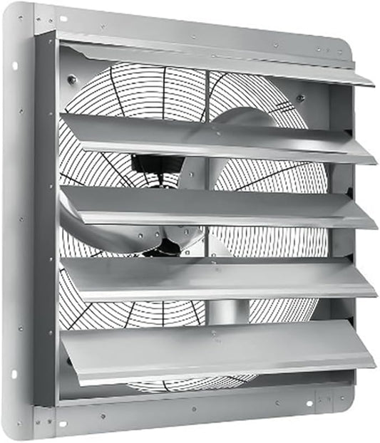 24" Wall Mounted Shutter Exhaust Fan, 3500 CFM Aluminum Blades, 1500 RPM High Speed Low Noise, Automatic Shutter Attic Fan with Exhaust and Intake for Home Attic Garage Greenhouse Shed Basement