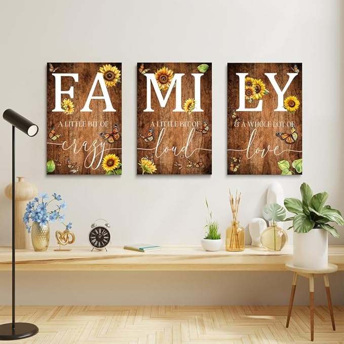 GUBIYU Farmhouse Family Wall Art Set of 3, Rustic Wall Decor