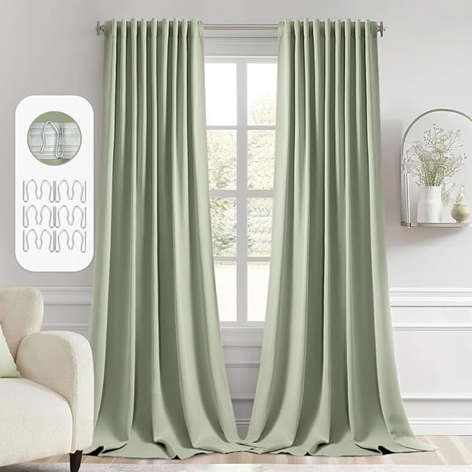 MIULEE Back Tab Sage Green Curtains 108 Inch Long 2 Panels Set