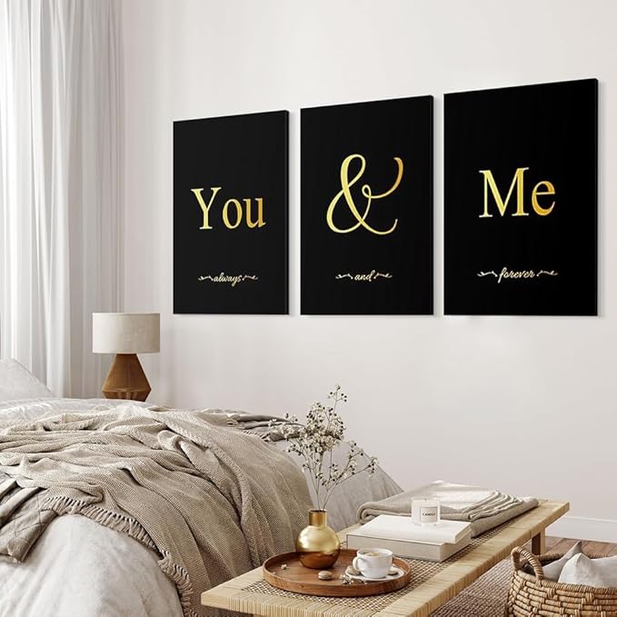 GUBIYU Black and Gold Bedroom Art Love Wall Decor