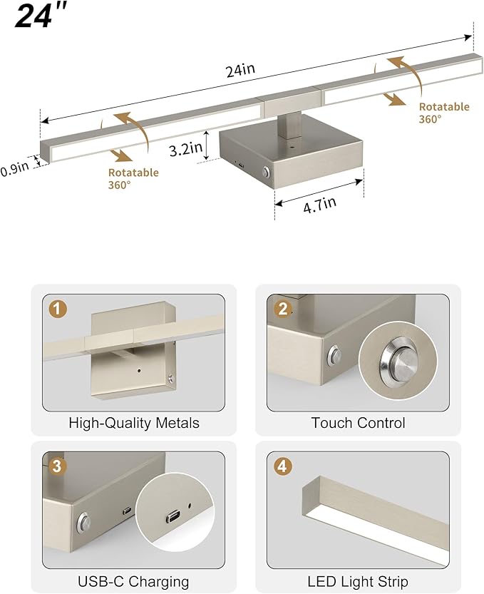 Rayogale Rechargeable Battery Operated Wall Sconce Set of Two, 24 Inch