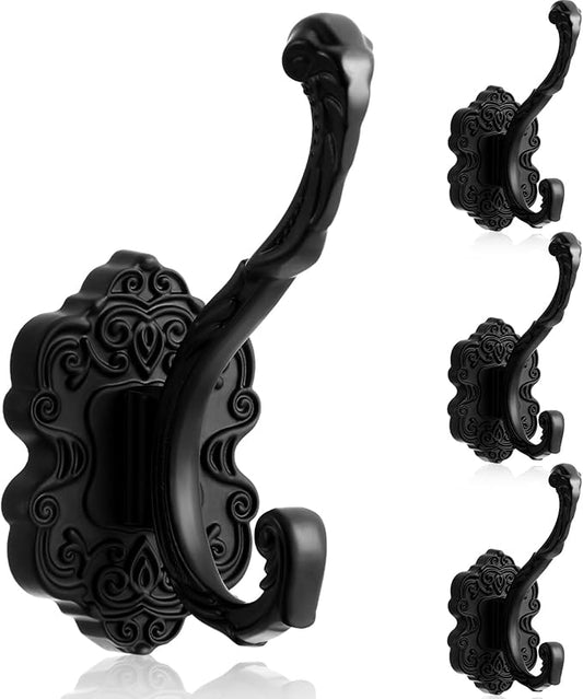 Zonon 4 Pcs Black Wall Hooks Set Vintage Coat & Towel Hooks