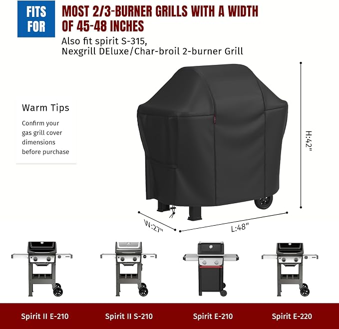 SHINESTAR 48 Inch Grill Cover for 45-48" 2-3 Burner Gas Grills, Heavy Duty Oxford Fabric BBQ Cover Waterproof UV Protection, Windproof with Magic Tape & Drawstring Bottom