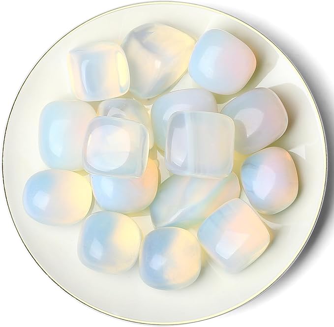 QINJIEJIE 0.9 LBS Opal Polished Stones Tumbled Crystals Bulk Gemstones Healing Crystal White Opalite Rocks Set Decorative Landscape Quartz Vase Filler Reiki Stone for Home Decor Energy Gift