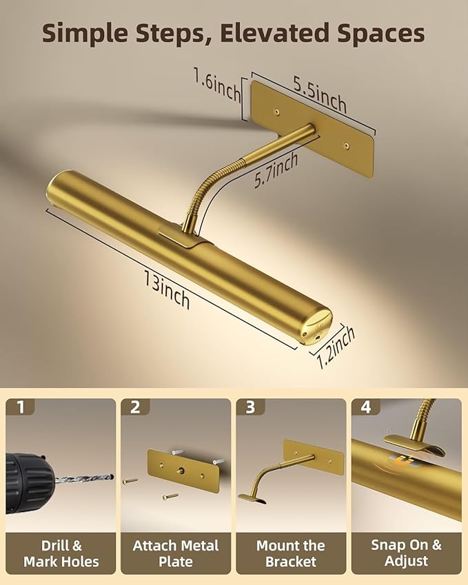 EZVALO 13in Picture Light for Wall, 4000mAh Rechargeable Art Light