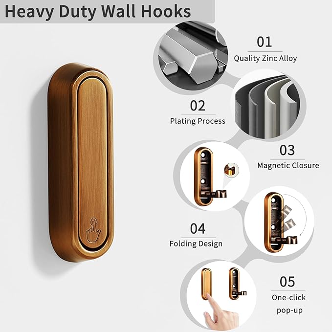 4PCS Foldable Wall Hooks, Flip Down Design