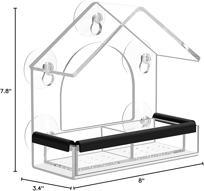 Clear Window Bird Feeder with 5 Extra Strong Suction Cups, DY-SKTY Sturdy and Durable Acrylic Birdfeeders for Viewing Wild Birds Outside, as a Bird Watching Gift, Outdoor Birdhouse Box, Garden Decor