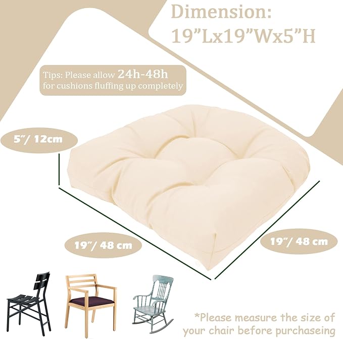 MTMR Outdoor Chair Cushions Set of 2, 19x19 Waterproof Wicker Seat Cushions for Patio Furniture, Thick Tufted Outdoor Replacement Furniture Pad for Porch Lawn Wicker Desk Dining Rocking Chair, Cream