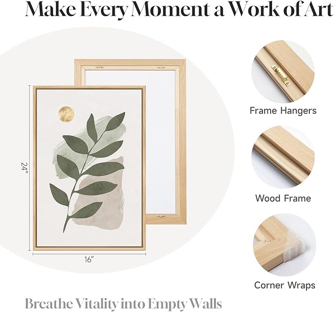 Large Framed Boho Sage Green Abstract Wall Art