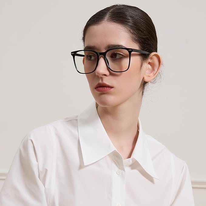 MACJERO 2-Pack Oversized Square Blue Light Blocking Glasses for Women Men, Anti-Fatigue Computer Monitor Gaming Glasses Reduce Eye Strain(Black+Brown)