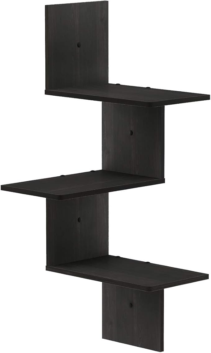 Furinno Rossi Wall Mounted Shelves, 3-Tier Rectangle, Espresso/Black