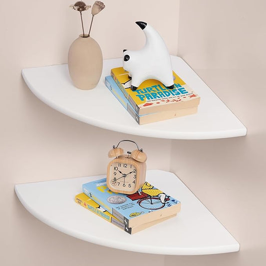 Gieanoo Floating Corner Shelves Set 2 16inch White Solid Oak Rounded Corner