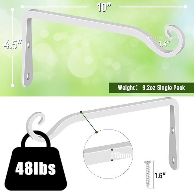 FEED GARDEN Hanging Plant Bracket 10 Inch 2 Pack, Hand-Forged Plant Hanger