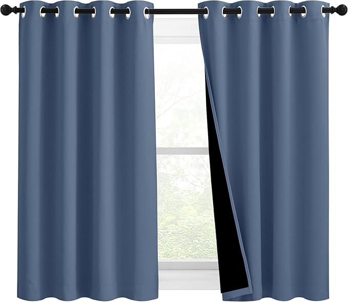 NICETOWN Stone Blue 100% Blackout Curtains 54 inches Long, Thermal Insulated
