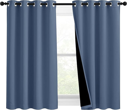 NICETOWN Stone Blue 100% Blackout Curtains 54 inches Long, Thermal Insulated