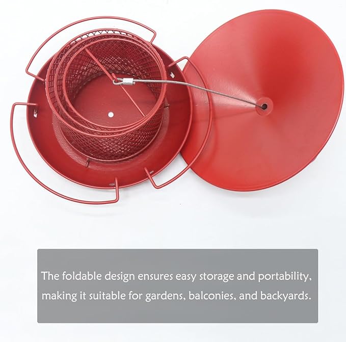 Fermus Foldable Bird Feeder, Portable and Collapsible Outdoor Metal Bird Feeder with Tray for Balcony and Backyard