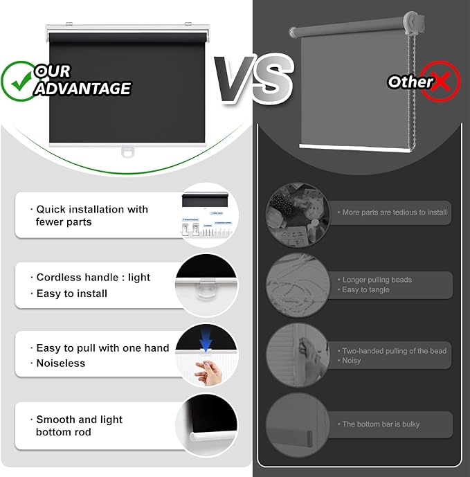 AOSKY Cordless Roller Shades Blackout Blinds