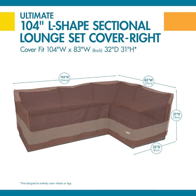 DUCKCOVERS® Ultimate Waterproof 104 Inch Patio Right-Facing Sectional Lounge Set Cover, Patio sectional Cover
