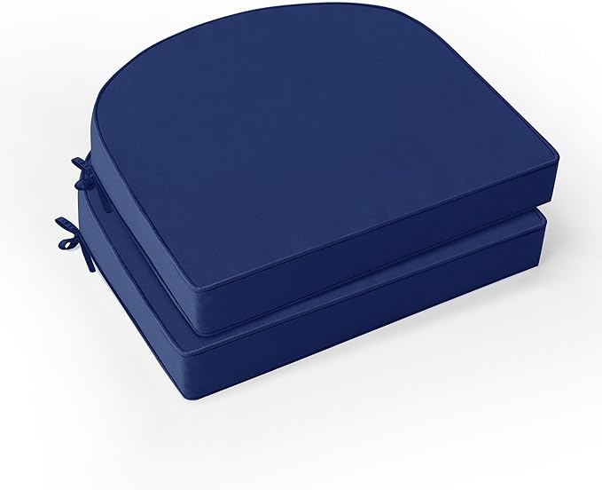 Outdoor Chair Cushions Set of 2: Waterproof & Fade Resistant Patio Furniture Cushions - 17 x 16 x 2 Inch Non Slip Round Corner Seat Cushion Pads with Removable Cover for Garden Yard Lawn, Navy Blue