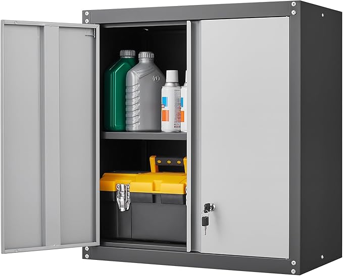 GREATMEET Lockable Storage Cabinet, Metal Garage Storage Cabinets, Metal Wall