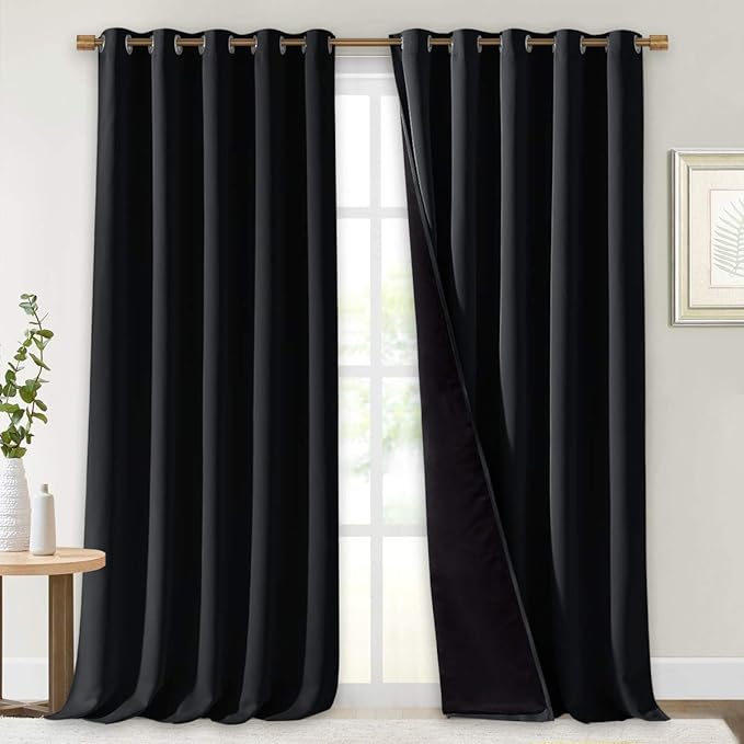 NICETOWN Cold Blocking 100% Blackout Curtains, Durable Black Lined Blackout