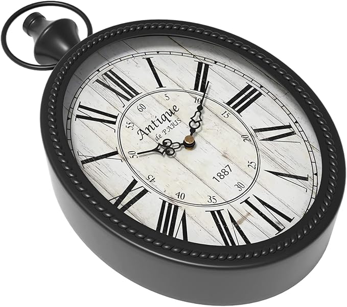 Menterry Small Retro Oval Wall Clock, Antique Old Design, Battery Operated