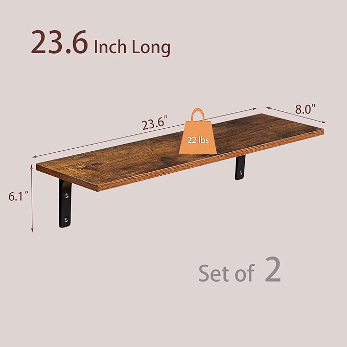 DINZI LVJ Long Wall Shelves, 23.6 Inch Wall Mounted Shelves Set of 2,