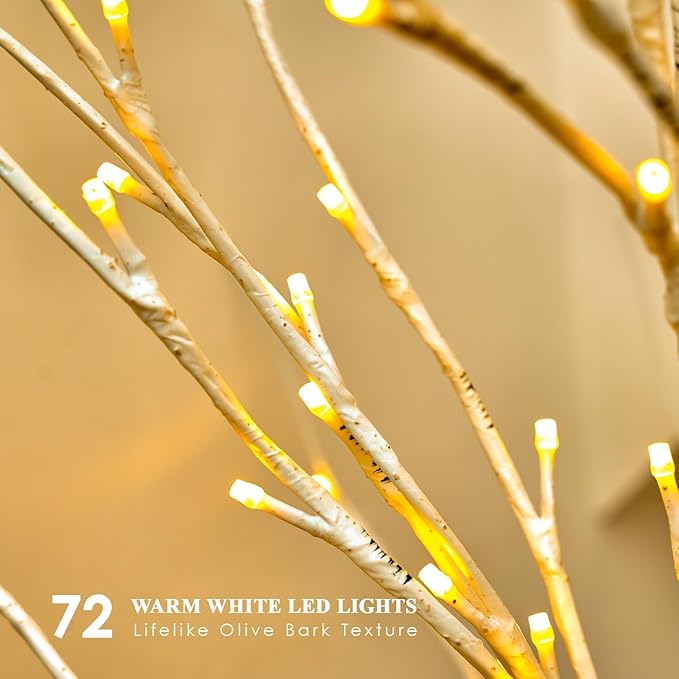 White Birch Garland with Lights 6ft 72LED, Battery Operated Twig Vine with Timer