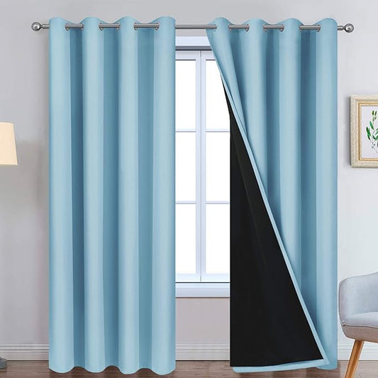 Yakamok 100% Blackout Curtains Energy Saving Thermal Insulated 2 Thick Layers