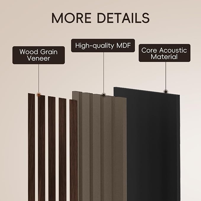 EVERECO 6 Pack Wood Slat Acoustic Wall Panels 92.5" × 7.87", 3D Sound Absorbing