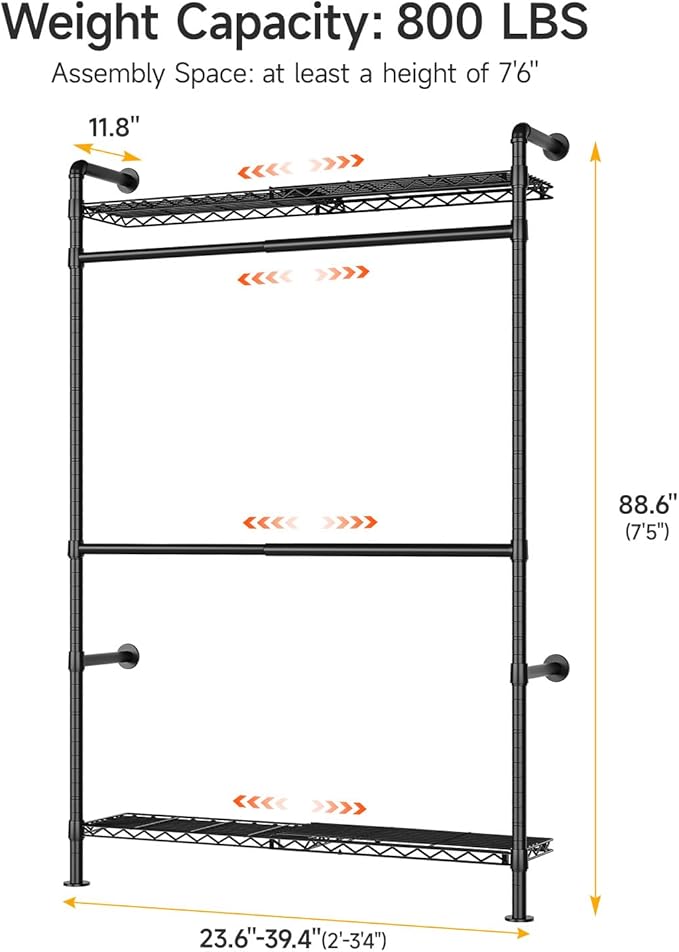 ONBRILL H1 Plus Expandable Wall Mounted Closet System, 2FT-3.3FT Closet
