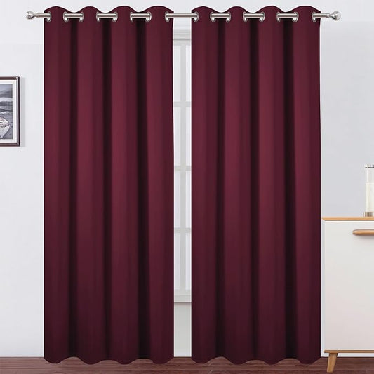 LEMOMO Blackout Curtains 52 x 120 Inch Long Burgundy Red Curtains Set of 2