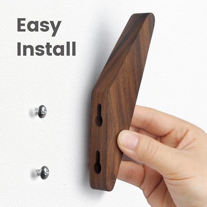 COCOYA 4Pack Wood Hooks Wall Mounted, Minimalist Easy Install Natural Real
