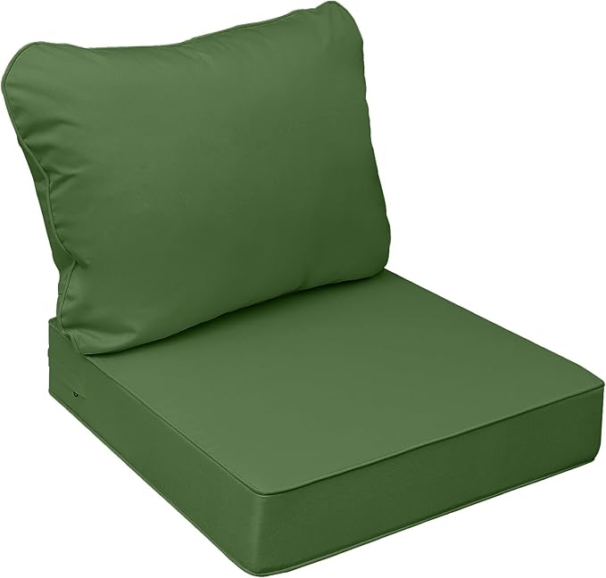 AAAAAcessories Outdoor Seat Cushions for Chairs, Fade-Resistant, Waterproof Patio Furniture Replacement Cushions, 25.5" x 25.5" x 5" + 25.5" x 19", Dark Moss Green