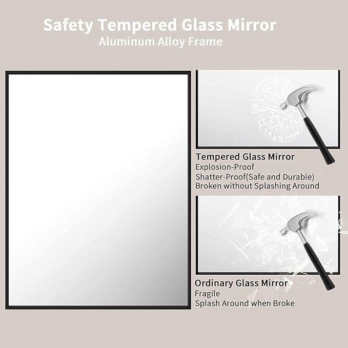 LOAAO 28"X36" Black Rectangle Bathroom Mirror Wall, Matte Black Aluminum Alloy
