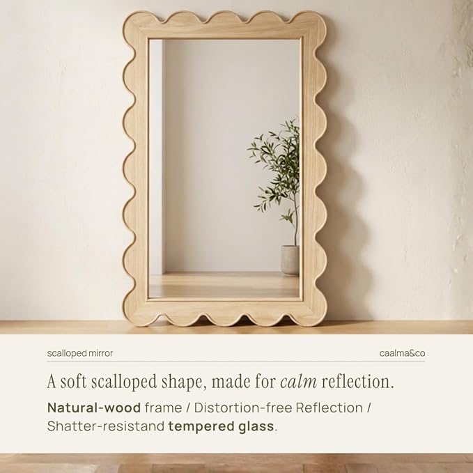 CAALMA Scalloped Wall Mirror 24 x 36 Rectangular, Bathroom Mirror, Mirrors