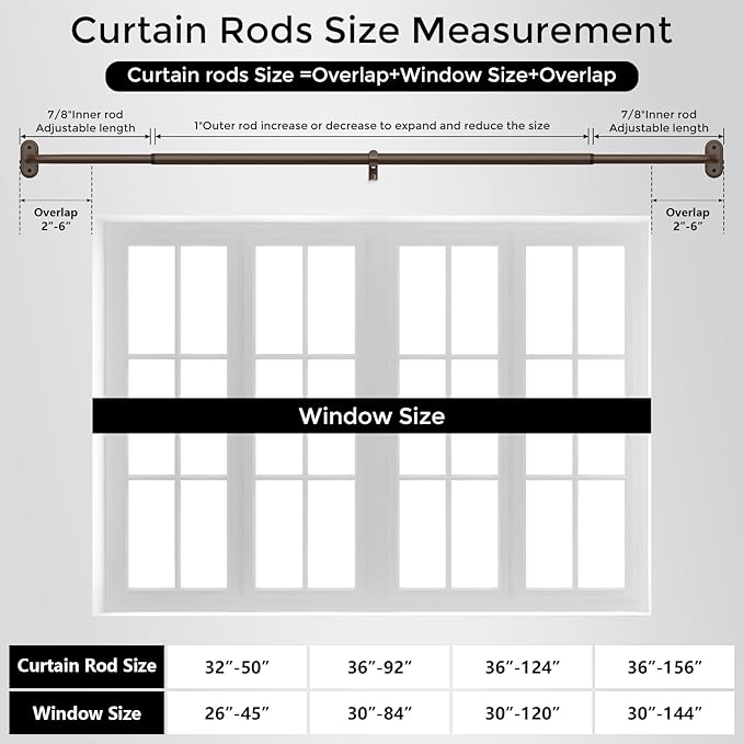 Curtain Rods 32-46 Inch, Bronze Wrap Around Blackout Curtain Rods