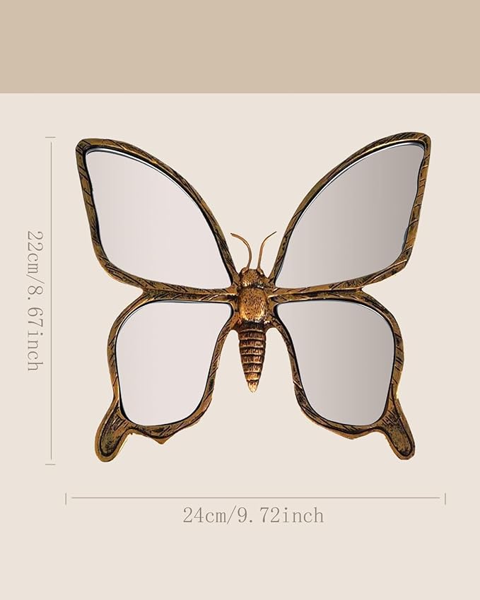 Dragonfly Wall Mirror Decor, Butterfly Art Wall Mirrors, Retro Gold Resin