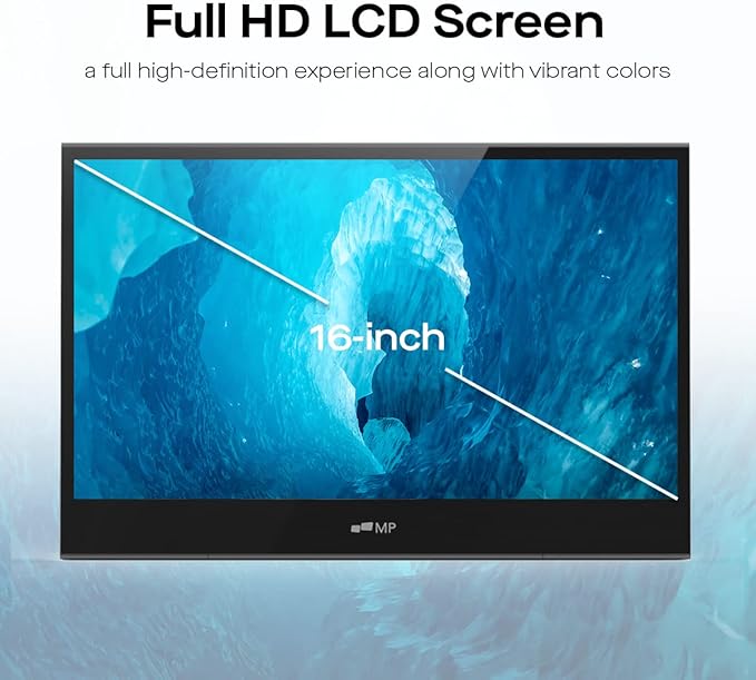 Mobile Pixels Glance Portable Monitor, 16" FHD 1080P Monitor, Travel Monitors with Dual Speakers, Tilt Adjustment & Non-Slip, HDMI USB C Plug & Play Extra Monitors for Laptop, macOS, Windows
