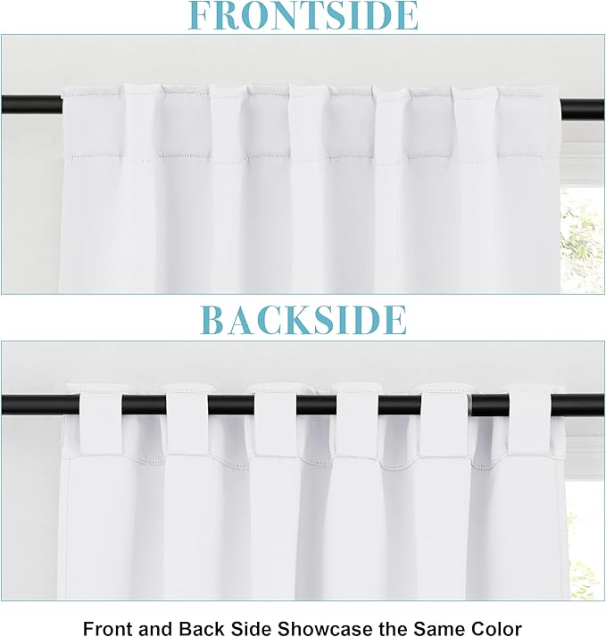 RYB HOME White Short Curtains, Room Darkening Drapes Thermal Insulated Small
