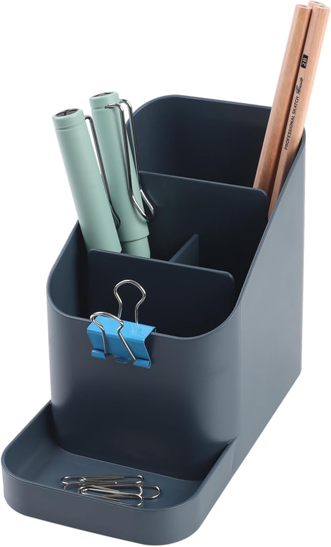 BLUE GINKGO Desk Holder – Korean-Made Office Organizer for Pencils, Pens, Notes, and Desk Supplies (Prussian Blue)