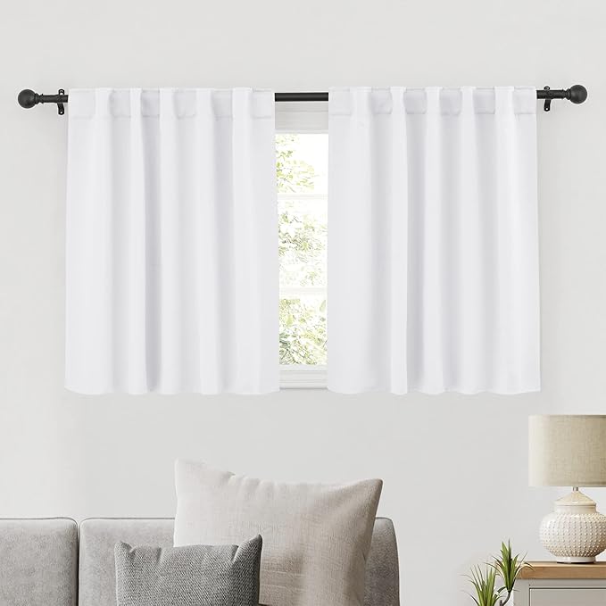 RYB HOME White Short Curtains, Room Darkening Drapes Thermal Insulated Small