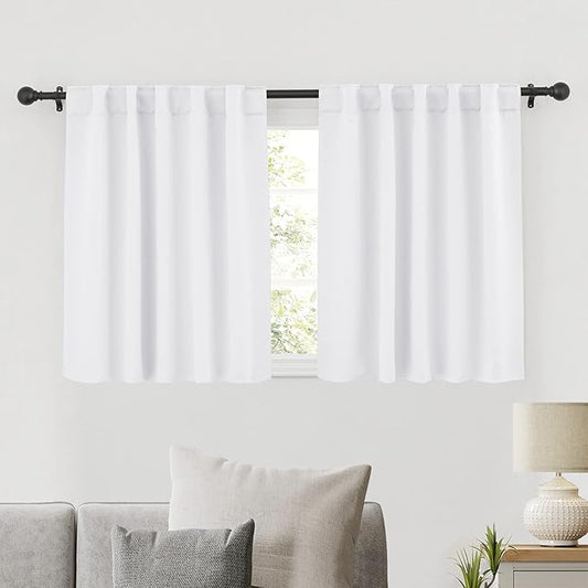 RYB HOME White Short Curtains, Room Darkening Drapes Thermal Insulated Small