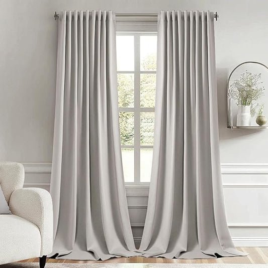 MIULEE Stone Back Tab Blackout Curtains 108 Inch Long 2 Panels Set