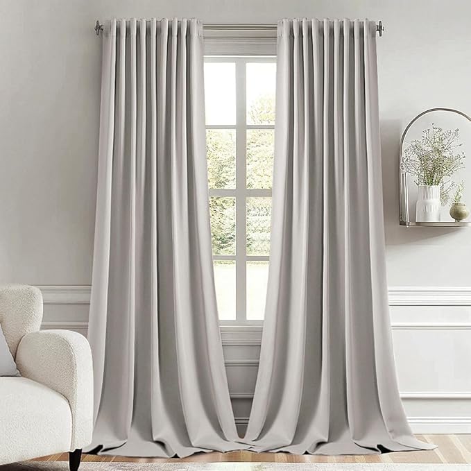 MIULEE Stone Back Tab Blackout Curtains 102 Inch Long 2 Panels Set