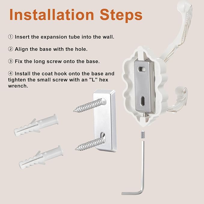 Zonon 8 Pcs White Wall Hooks Set Vintage Coat & Towel Hooks
